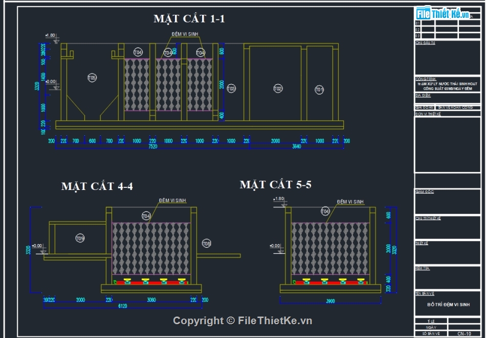 nước thải sinh hoạt,trạm xử lý nước thải,bản vẽ thiết kế trạm nước thải sinh hoạt 65m3,xử lý nước thải kho nhà xưởng cho thuê,công nghệ xử lý